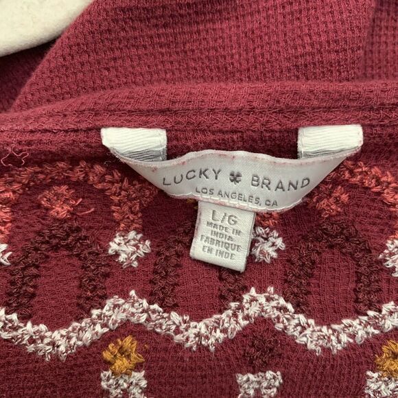 Lucky Brand Womens Size Large Multicolor Waffle Knit Embroidered Trim Blouse - Picture 6 of 7